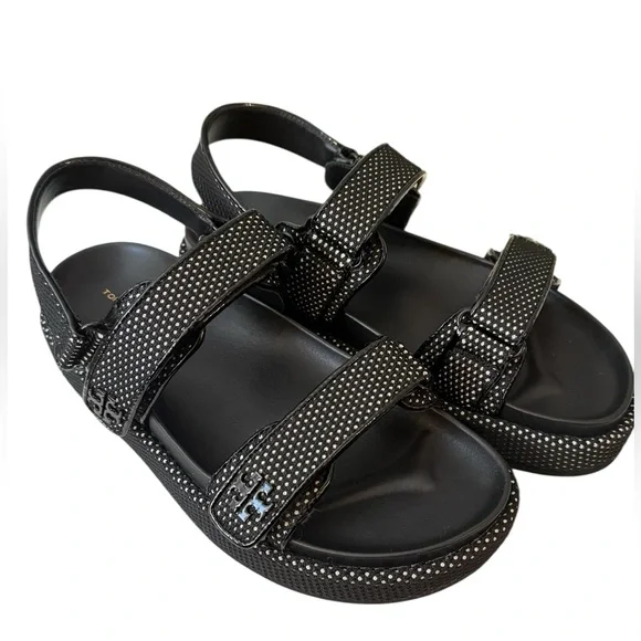 NIB TORY BURCH Kira sport sandal perfect black/ new ivory size 9.5 - Picture 2 of 7